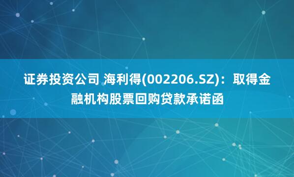 证券投资公司 海利得(002206.SZ)：取得金融机构股票回购贷款承诺函